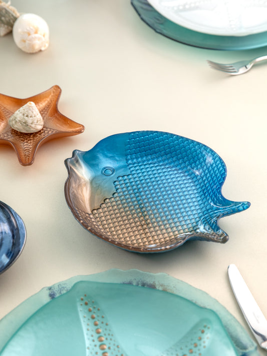 Ombre Blue Fish Glass Platter
