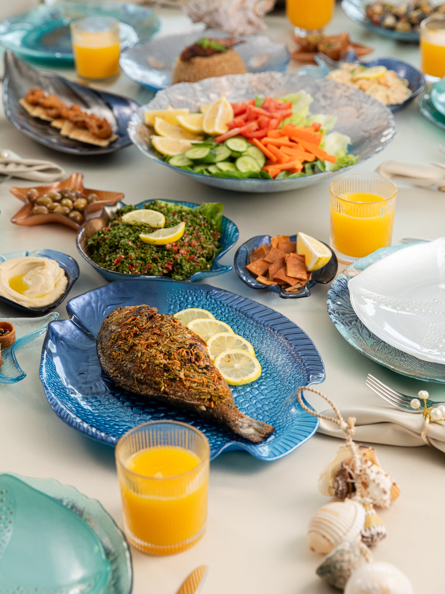 Deep Blue Embossed Fish Serving Platter