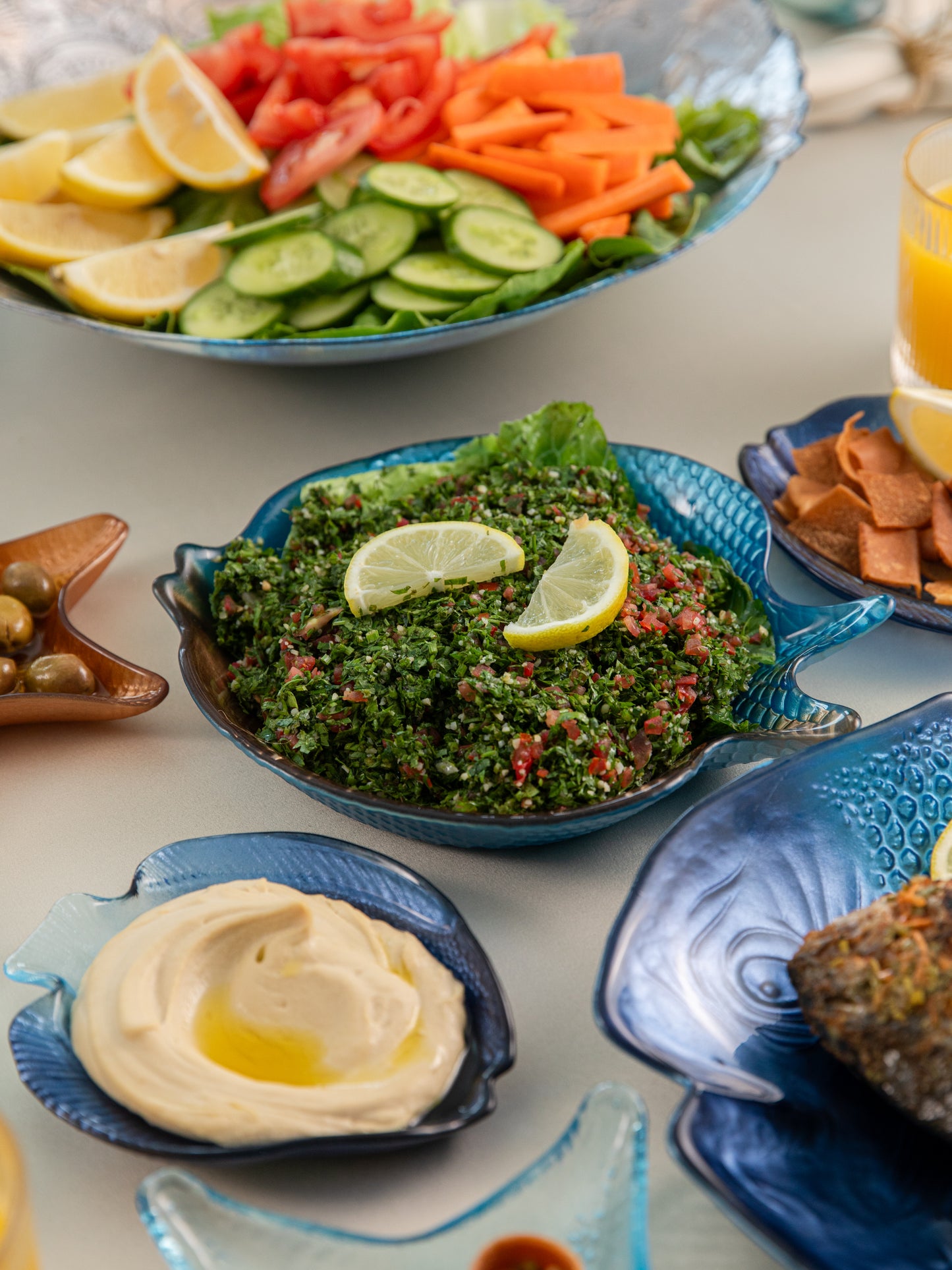 Deep Blue Embossed Fish Serving Platter Medium