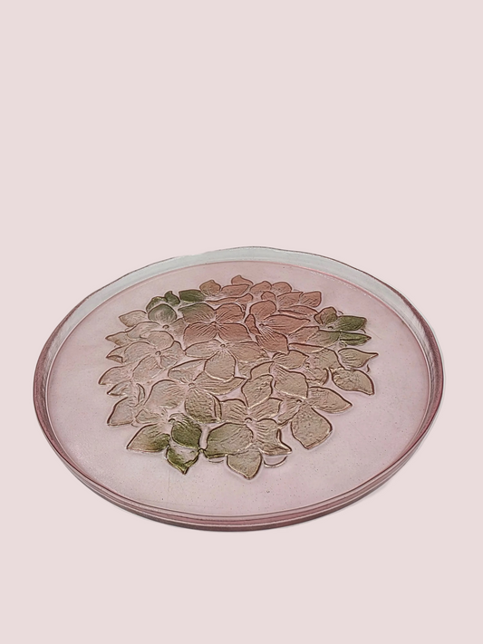 Pink Hydrangea Glass Dessert Plate