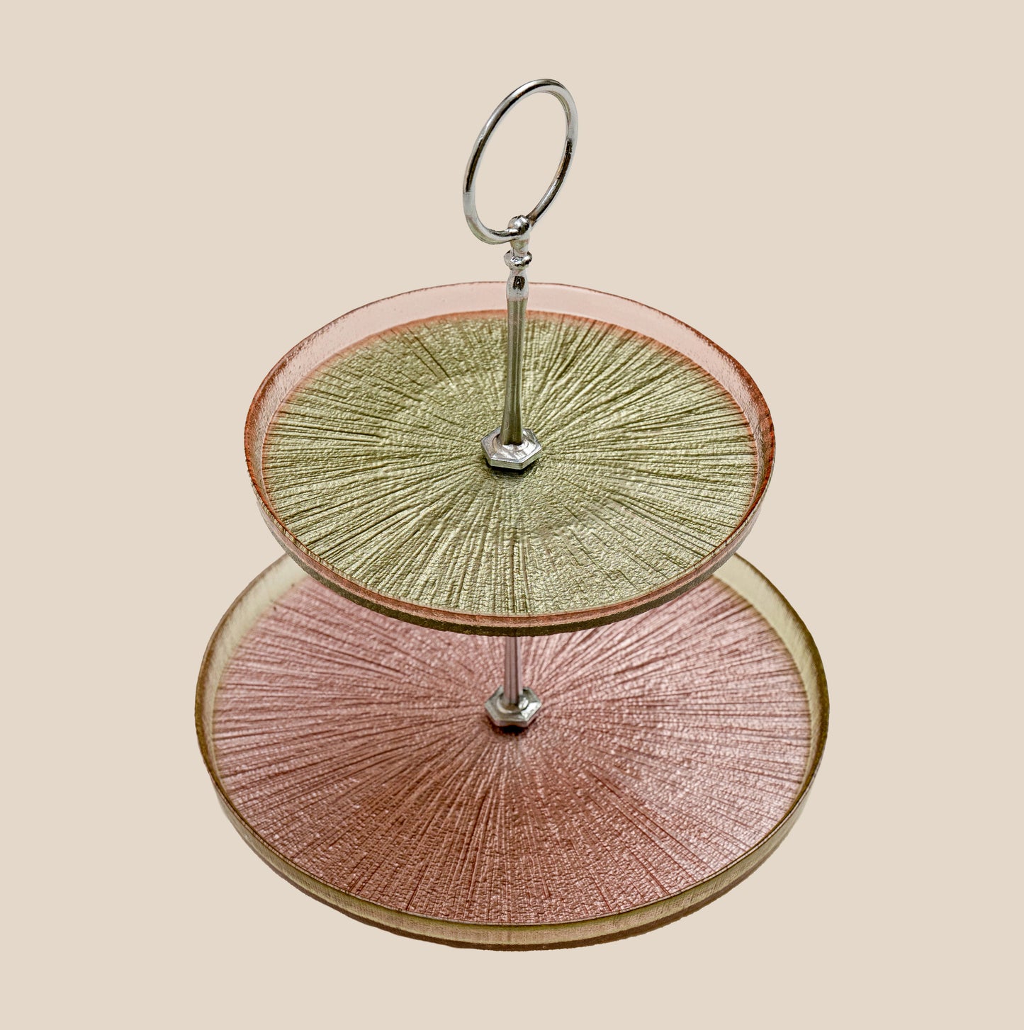 Two-Tier Sunburst Glass Serving Stand