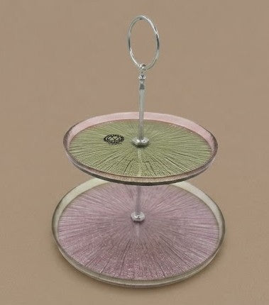 Two-Tier Sunburst Glass Serving Stand