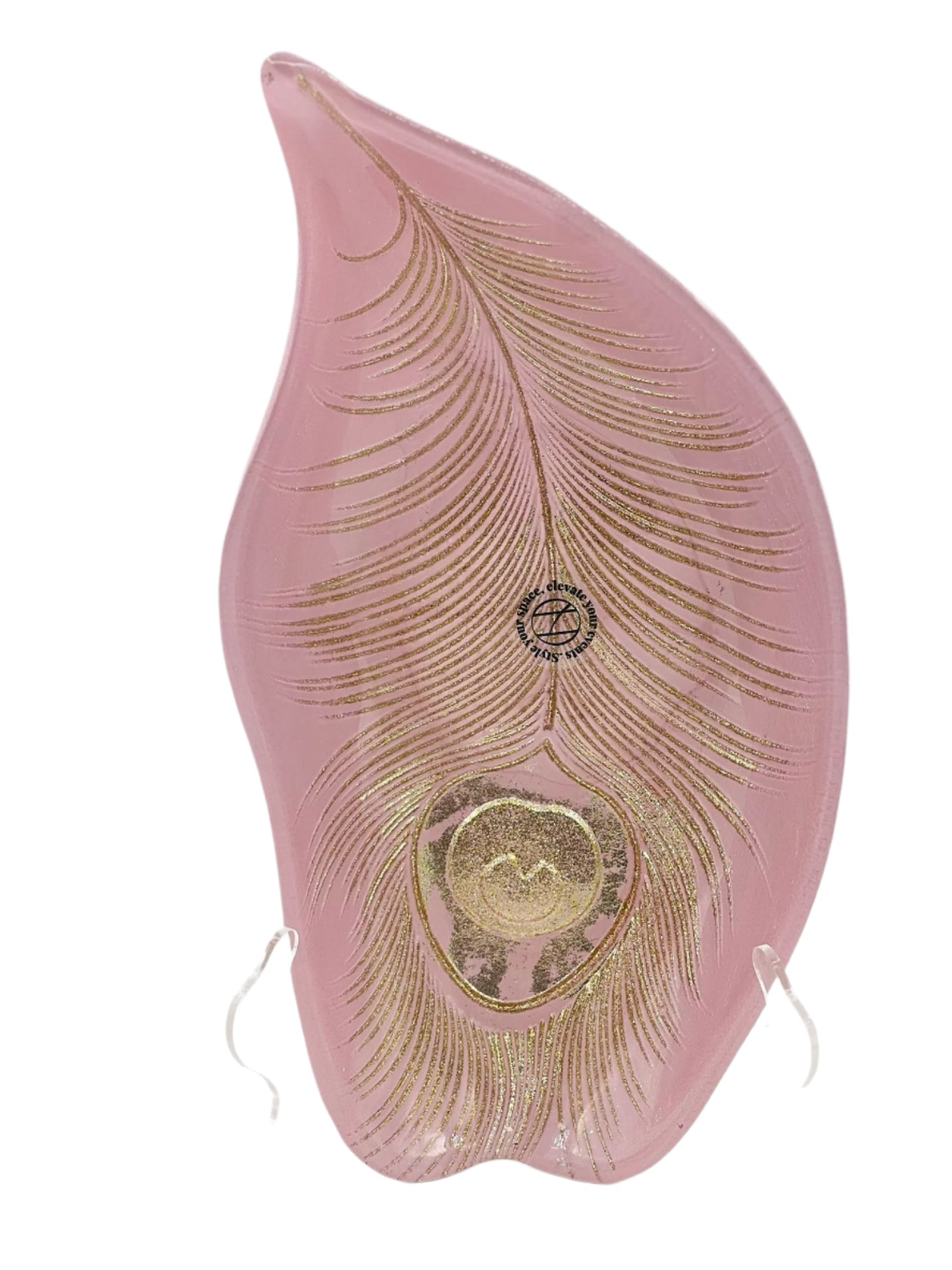 Rose Pink & Gold Peacock Feather Platter