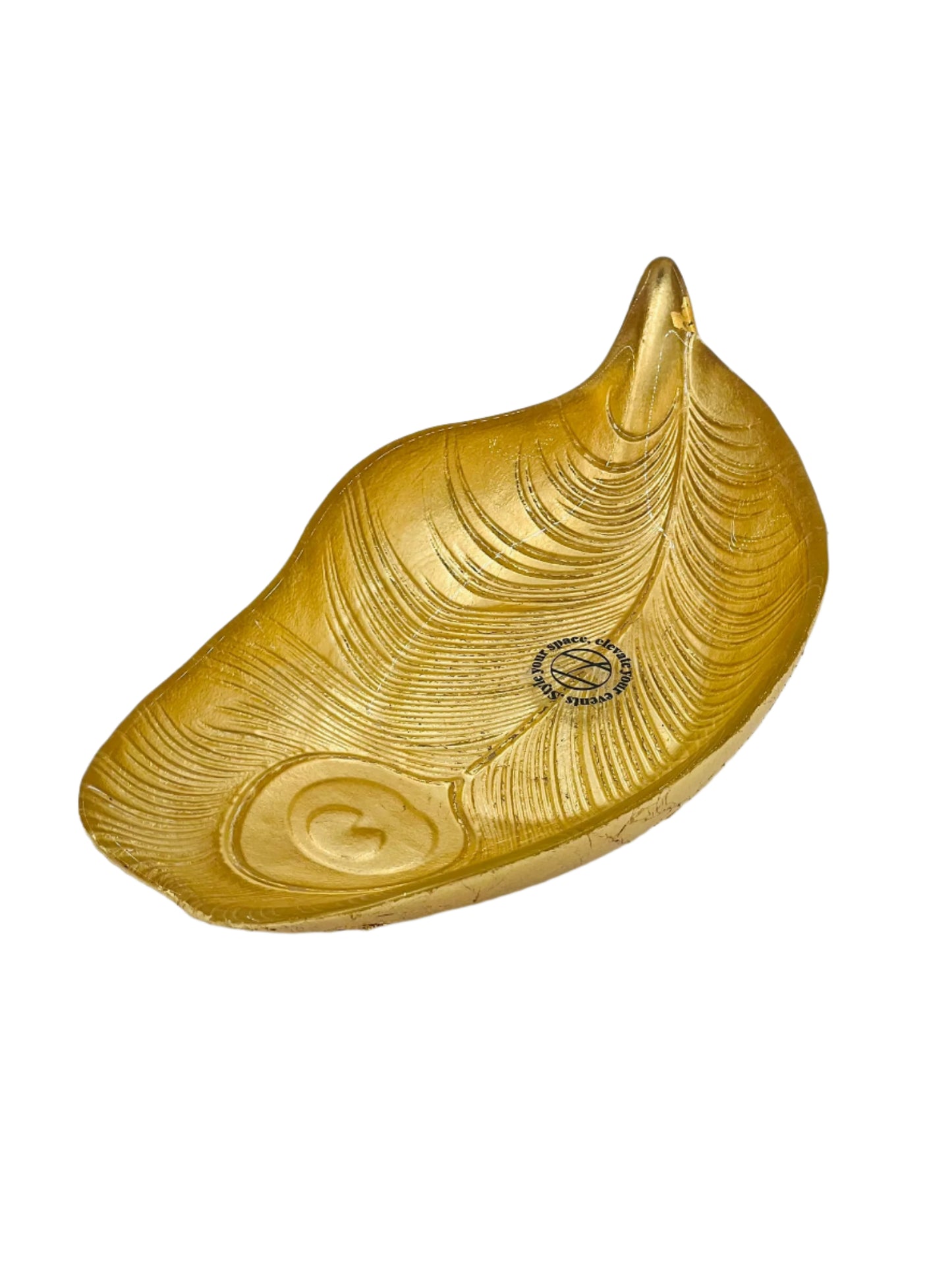 Gold Peacock Feather Glass Platter Medium