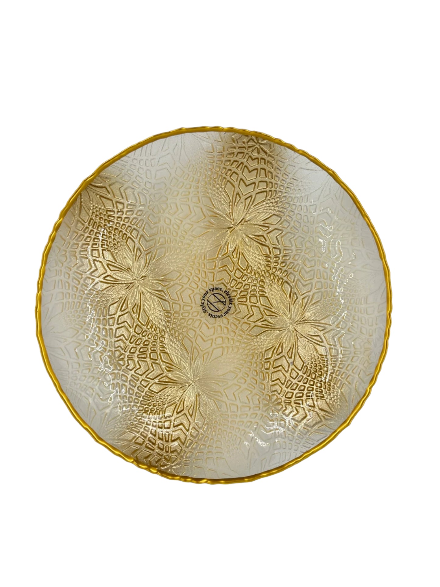 Textured Amber Glass Serving Bowl with Gold Rim