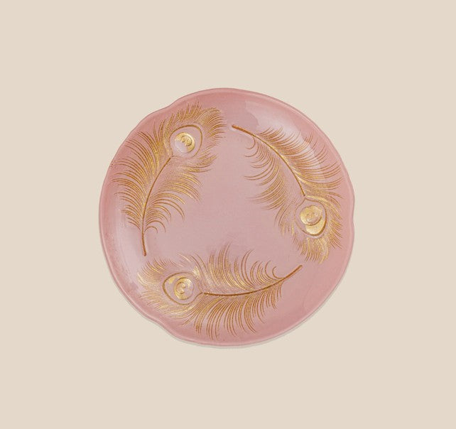 Rose Pink & Gold Peacock Feather Serving Platter