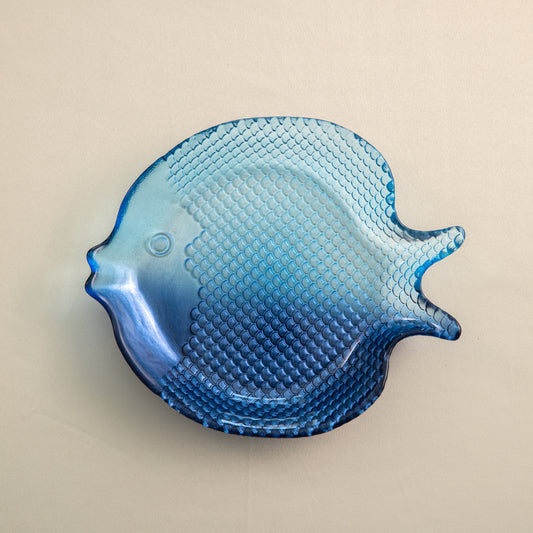 Deep Blue Embossed Fish Serving Platter Medium