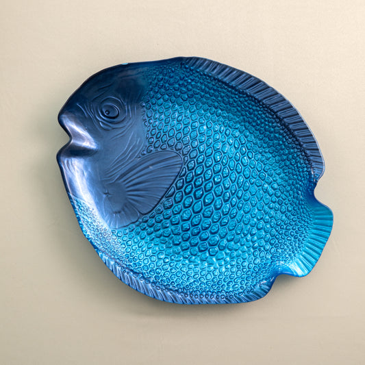 Deep Blue Embossed Fish Serving Platter