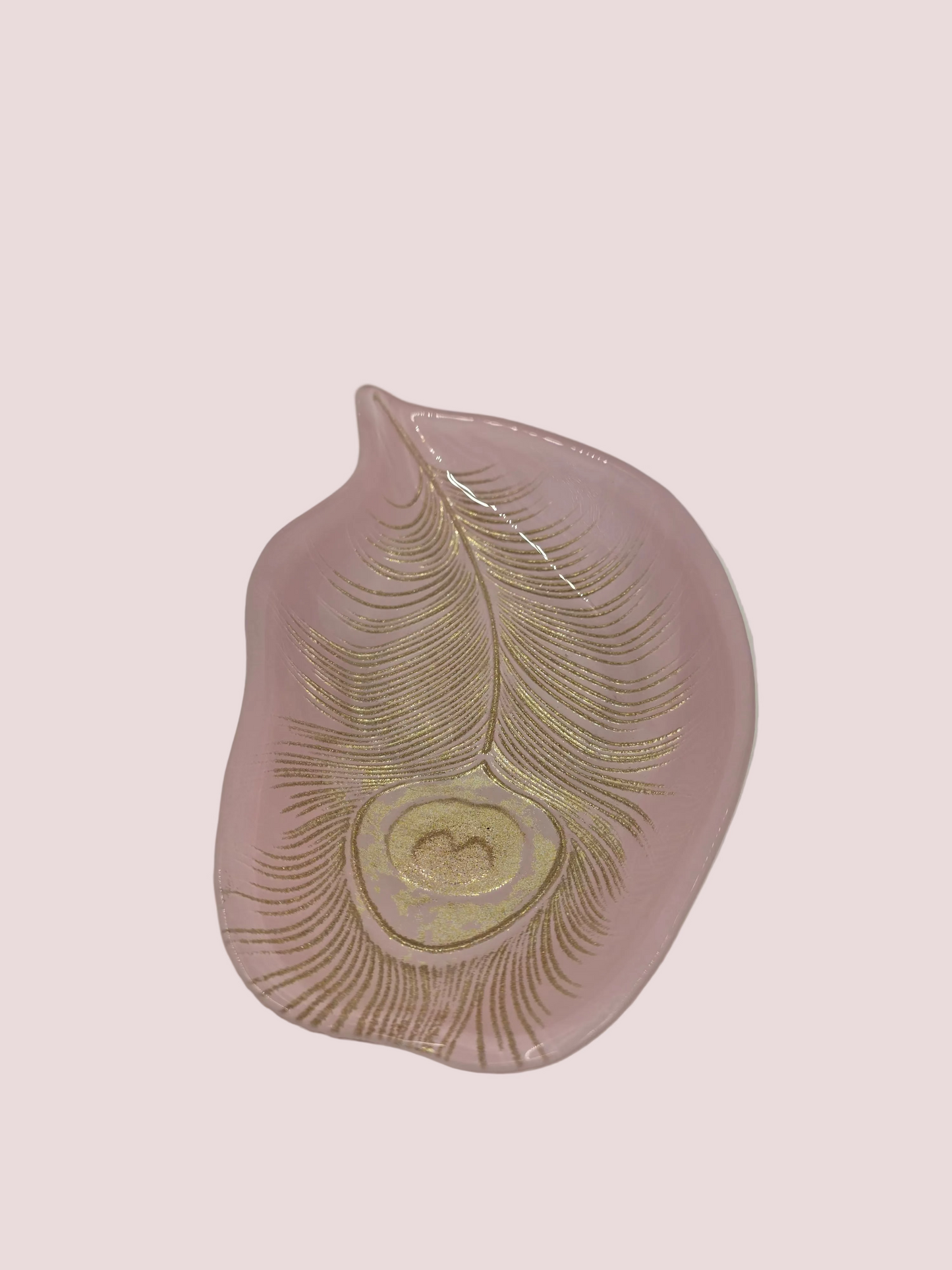 Rose Pink & Gold Peacock Feather Platter