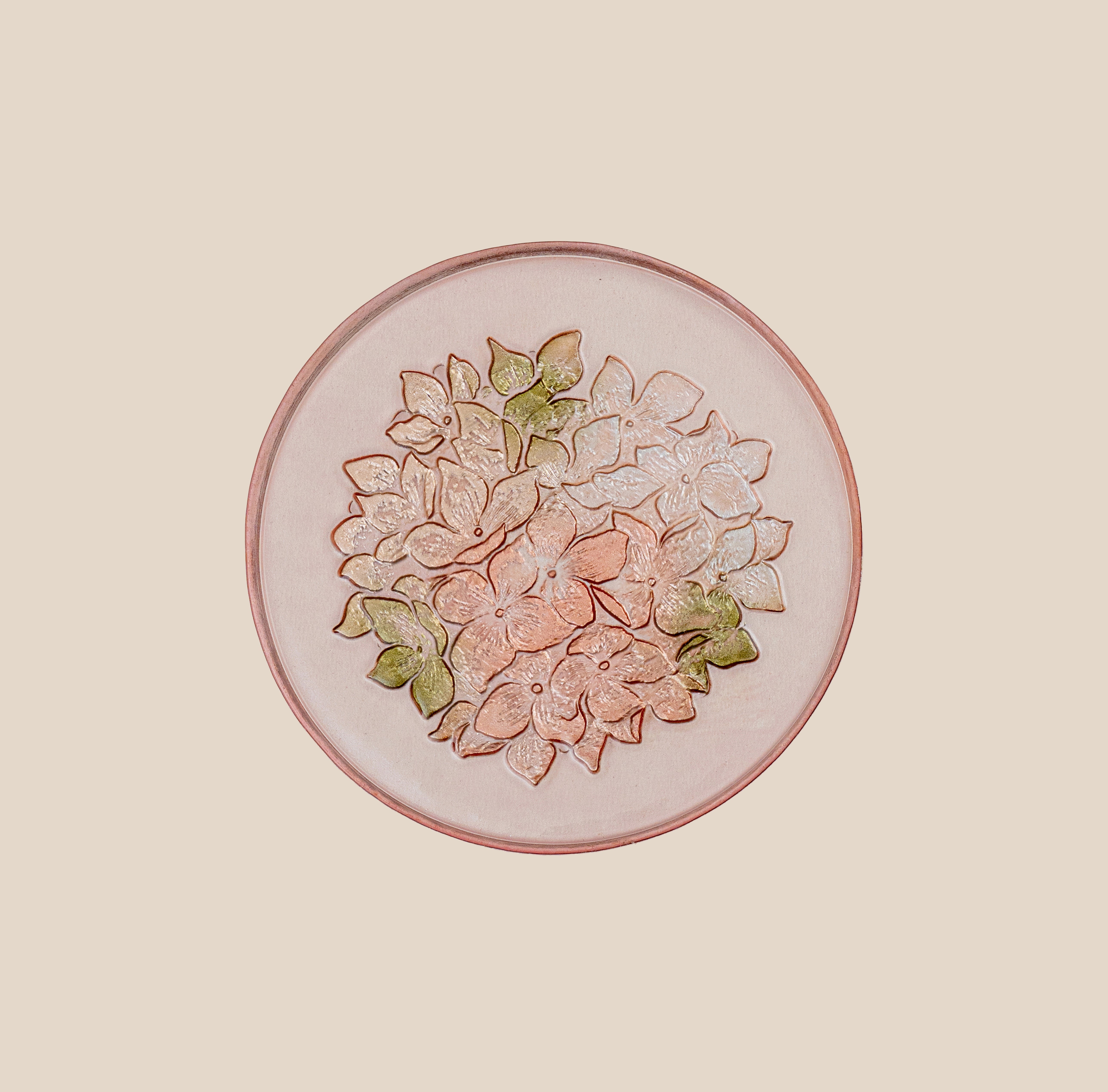 Pink Hydrangea Glass Dessert Plate