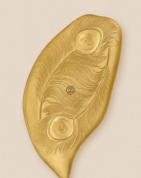 Gold Peacock Feather Glass Platter Large
