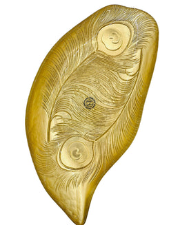 Gold Peacock Feather Glass Platter Large