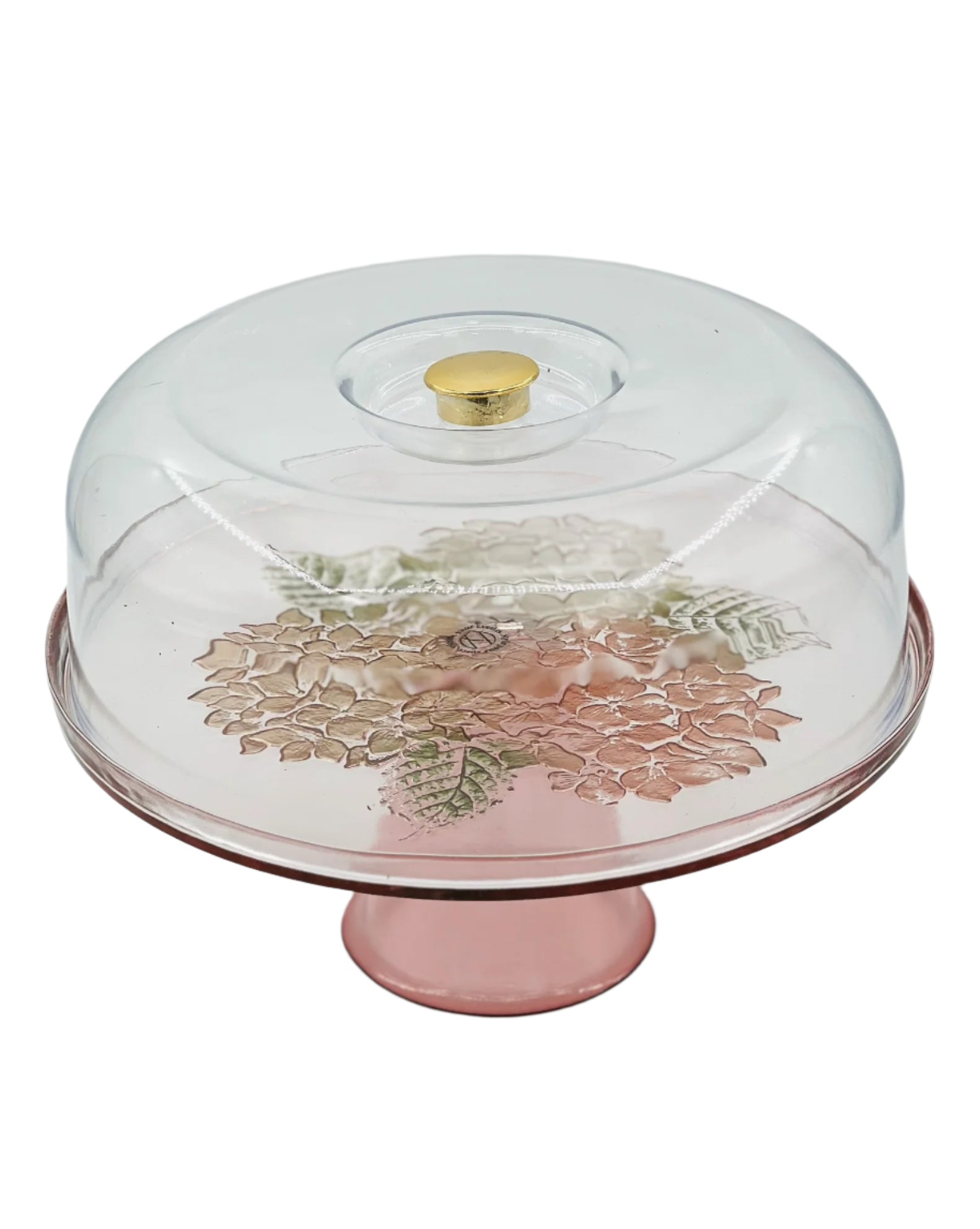 Pink Hydrangea Cake Stand with Plastic Dome